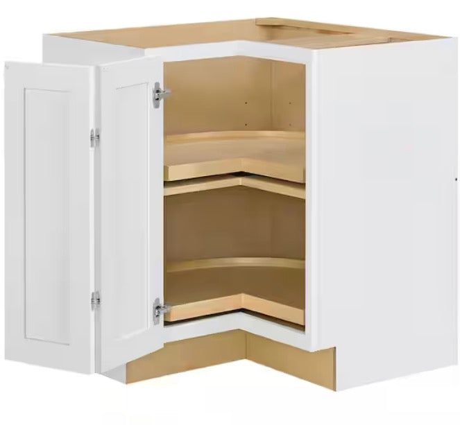 Avondale 36 in. W x 24 in. D x 34.5 in. H Ready to Assemble Plywood Shaker Lazy Susan Corner Cabinet in Alpine White