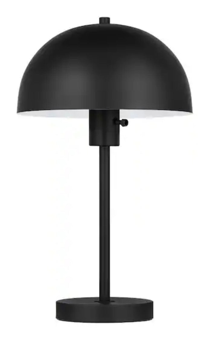 Corbin 17.5 in. Black Modern Table Lamp with Black Metal Shade and AC Outlet on Base
