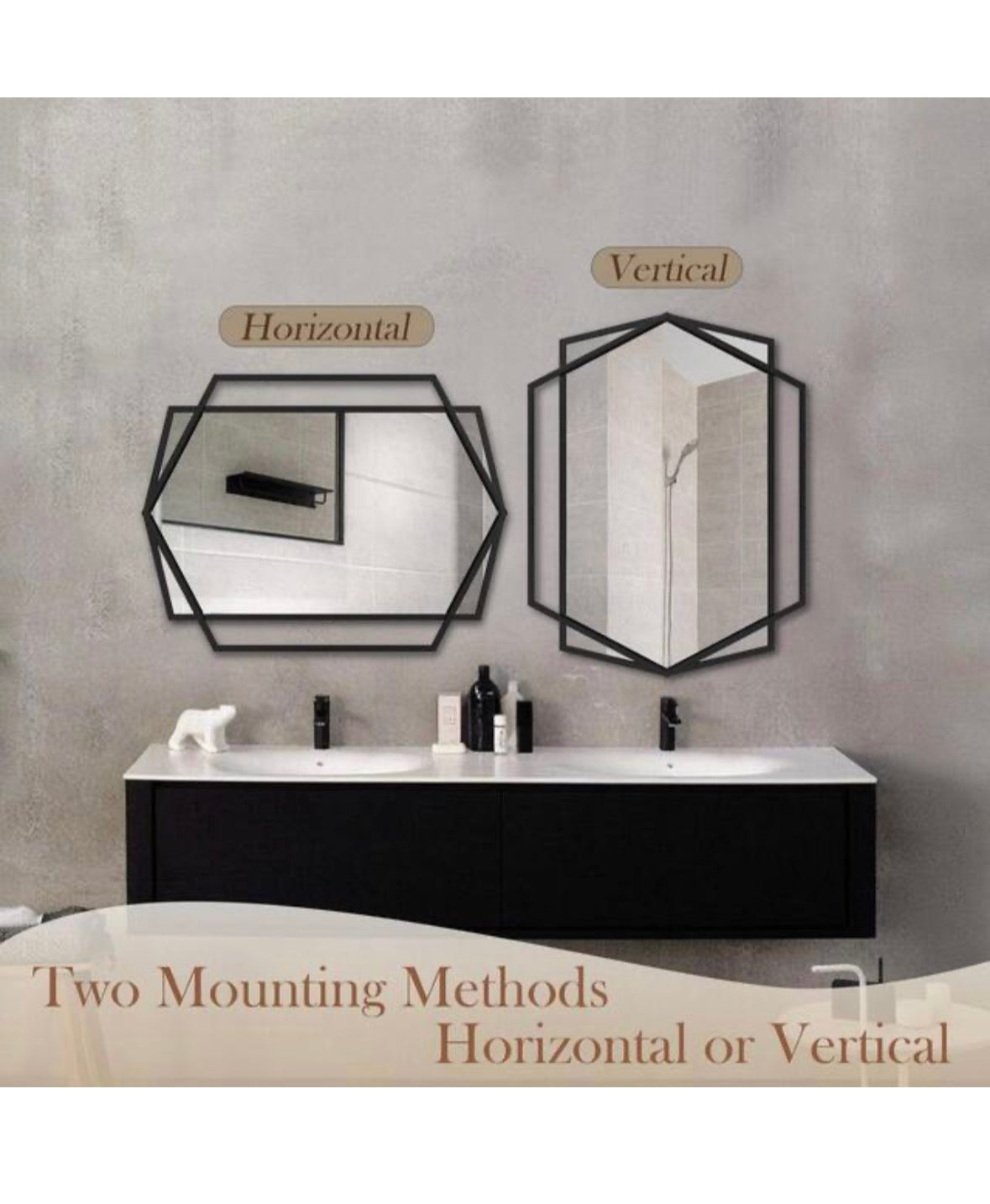 23 in. W x 32 in. H Hexagonal Rectangular Black Metal Frame Decorative Mirror Bathroom Mirror Wall Mirror