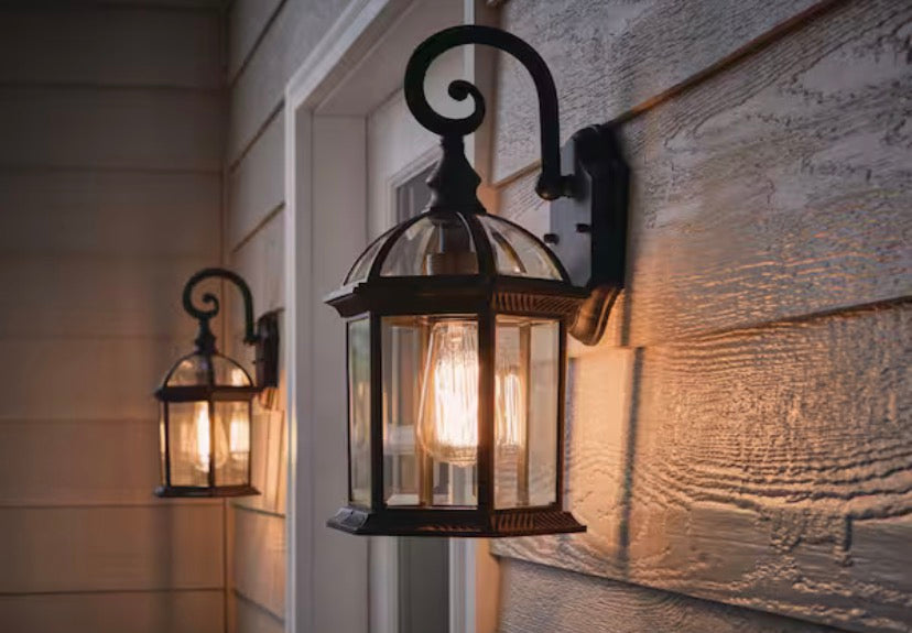 Wickford 15.4 in. 1-Light Weathered Bronze Hardwired Outdoor Wall Light Lantern Porch Sconce with Clear Glass (2-Pack)