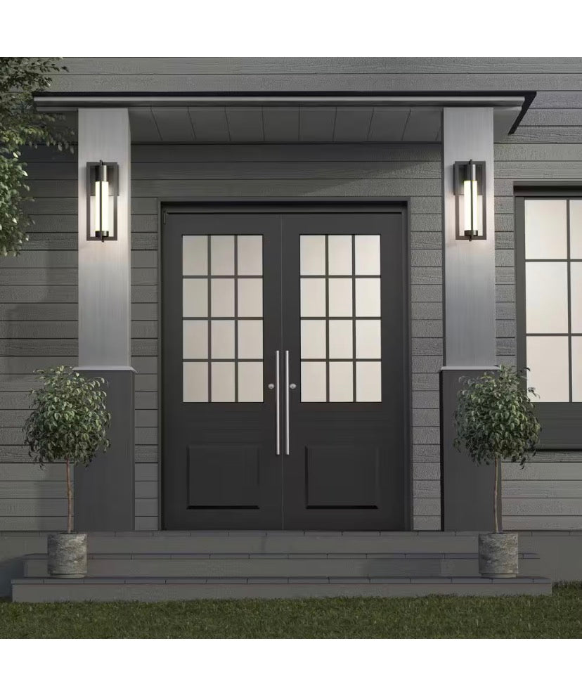 Walt Black Modern 3 CCT Integrated LED Exterior Hardwired Garage and Porch-Light Lantern Sconce