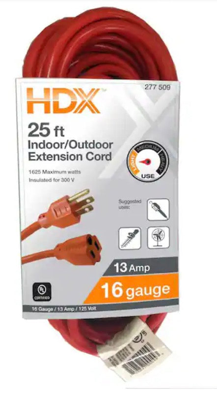 25 ft. 16/3 Light Duty Indoor/Outdoor Extension Cord, Orange