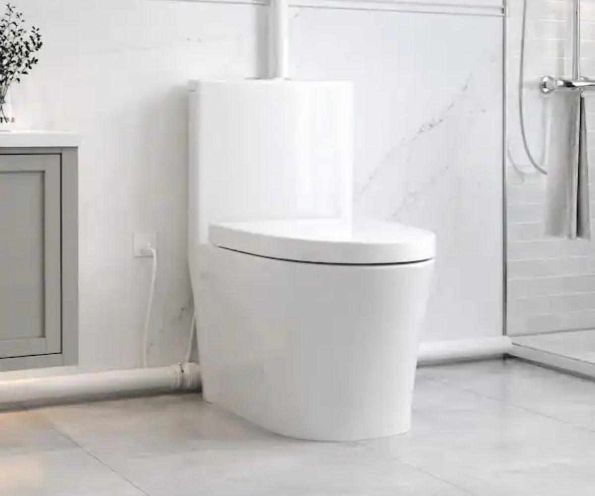 1-Piece Elongated White Macerating Toilet, 0.8/1.28 GPF Dual Flush, with 0.8 HP Macerating Pump, Seat Included