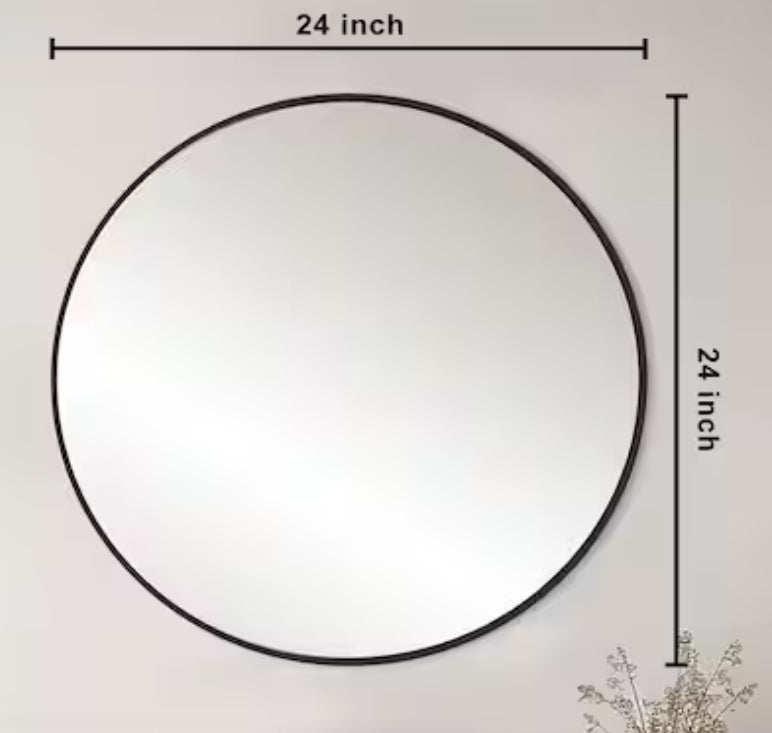 24 in. W x 24 in. H Black Vanity Round Wall Mirror Aluminum Alloy Frame Bathroom Mirror