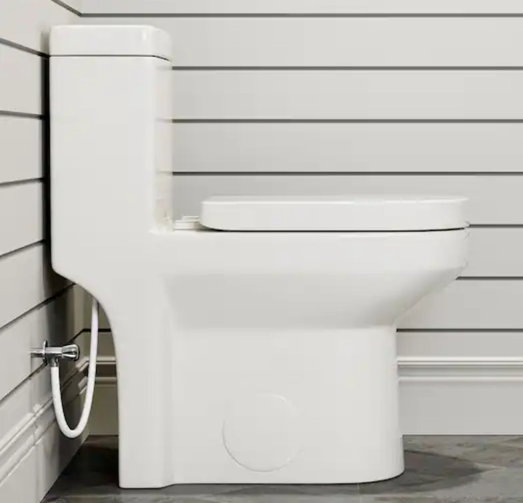 One-Piece 1.1/1.6 GPF Dual Flush Round Toilet in White Soft Close Seat Included