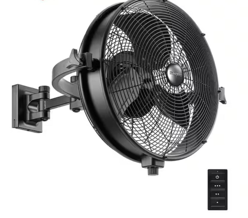 18 in. Wet Rated Indoor/Outdoor Matte Black Wall Fan With Remote