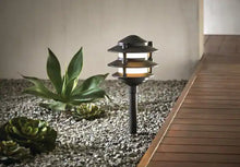 Load image into Gallery viewer, Elmore Low Voltage Black Integrated LED 3-Tier Metal Outdoor Landscape Path Light with Frosted Plastic Lens
