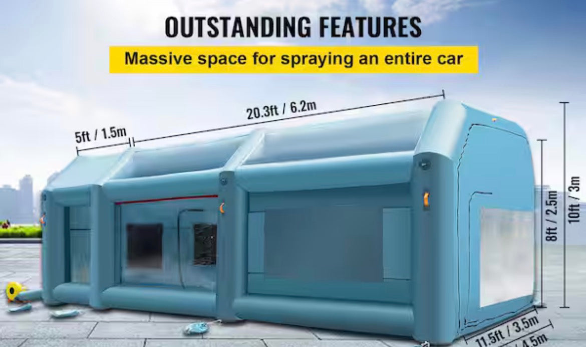 26 x 15 x 10 ft. Portable Inflatable Paint Booth, Car Spray Tent, Upgraded Blow-Up Auto Paint Workstation, Garage Use