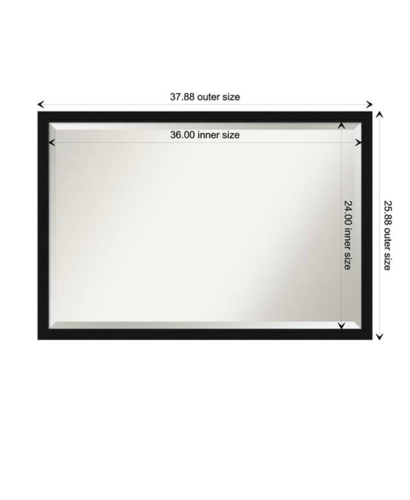 Avon 38 in. x 26 in. Casual qRectangle Framed Black Narrow Bathroom Vanity Mirror