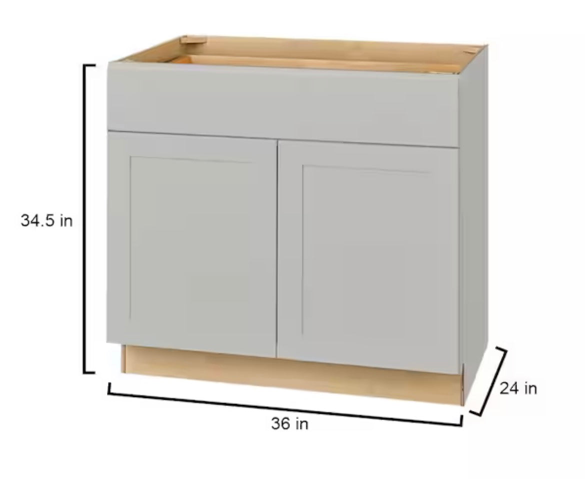 Avondale 36 in. W x 24 in. D x 34.5 in. H Ready to Assemble Plywood Shaker Base Kitchen Cabinet in Dove Gray