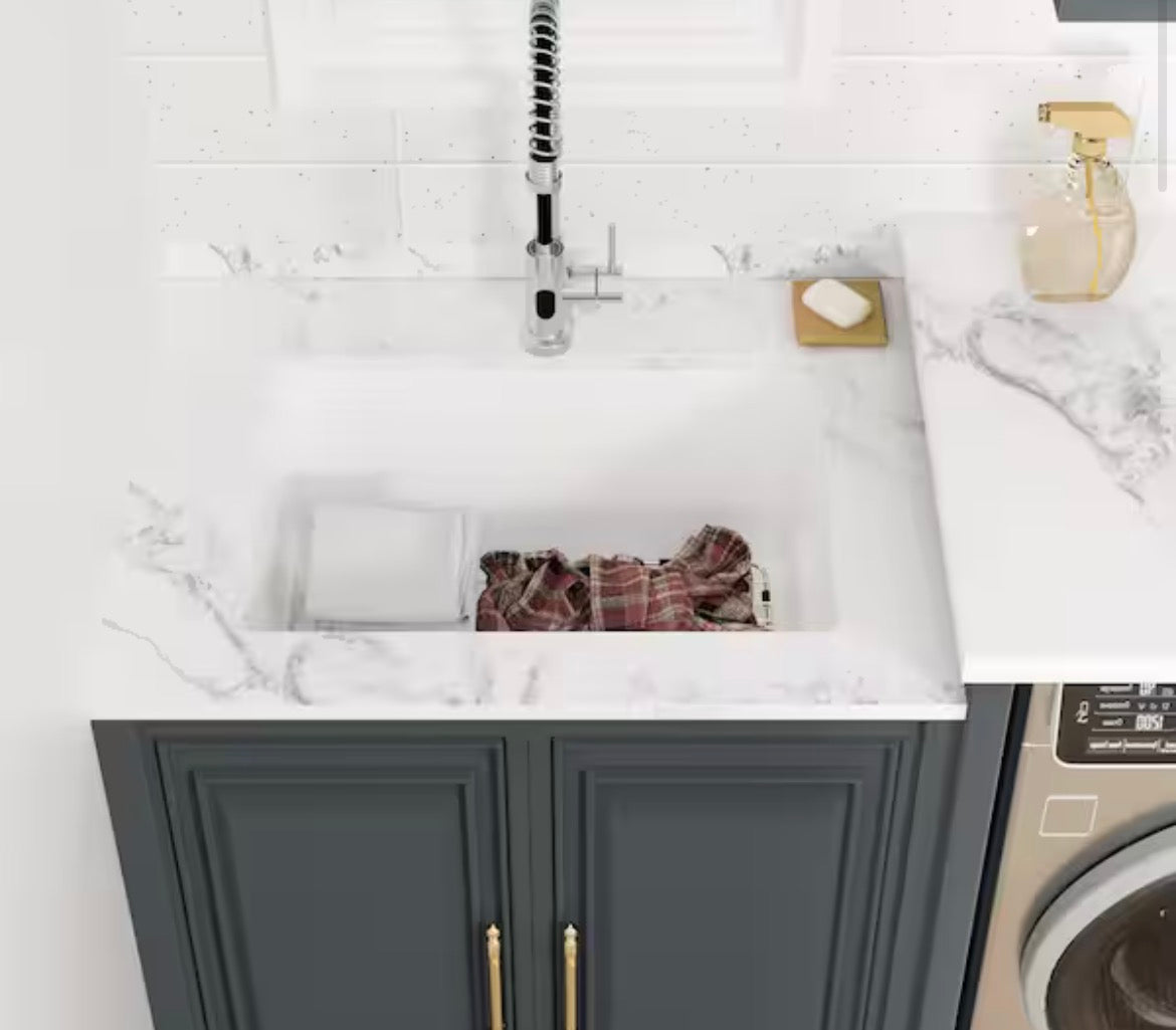 24 in. W x 18 in. D x 12 in. H White Single Bowl Quartz Composite Undermount Laundry/Utility Sink