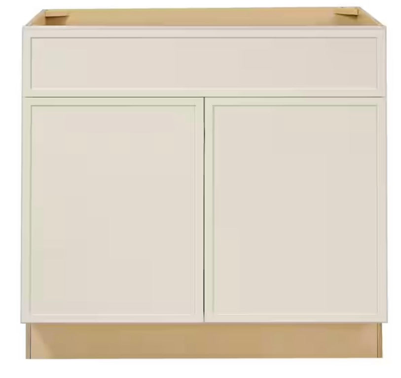 Leyton 36 in. W x 24 in. D x 34.5 in. H Ready to Assemble Plywood Slim Shaker Base Kitchen Cabinet in Antique White