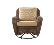 Load image into Gallery viewer, Beacon Park Brown Wicker Outdoor Patio Swivel Lounge Chair with CushionGuard Toffee Trellis Tan Cushions
