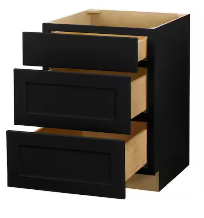 Avondale 24 in. W x 24 in. D x 34.5 in. H Ready to Assemble Plywood Shake Drawer Base Kitchen Cabinet in Raven Black