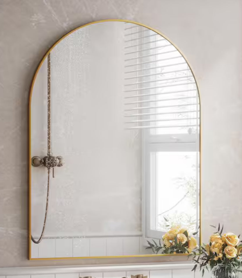 30 in. W x 40 in. H Modern Arched Gold Aluminum Alloy Framed Wall Mirror