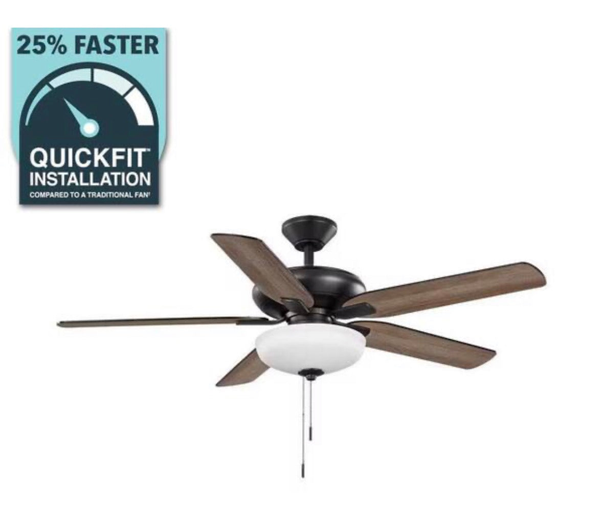Holly Springs 52 in. Indoor Matte Black LED Ceiling Fan with Light, Downrod and Reversible Blades Included