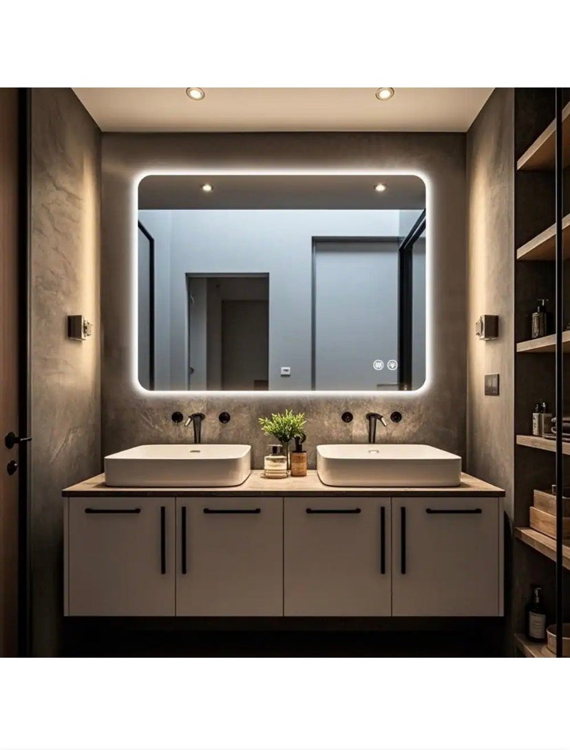 30 in. W x 40 in. H Rectangular Frameless LED Adjustable Backlit Anti-Fog Wall Mirror Bathroom Vanity Mirror