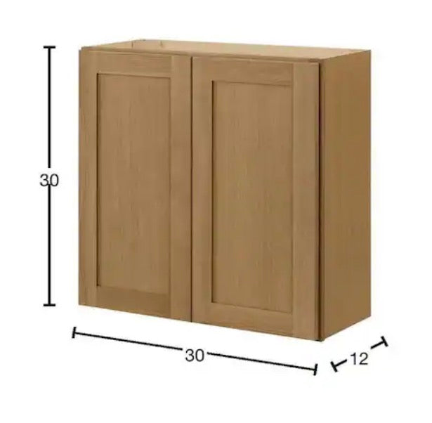 Avondale 30 in. W x 12 in. D x 30 in. H Ready to Assemble Plywood Shaker Wall Kitchen Cabinet in White Oak