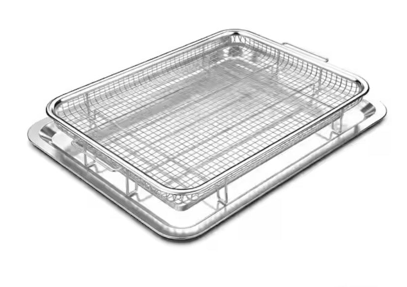 Oven Air Fryer Basket and Tray Set, 15.6in. Stainless Steel Baking Tray, Oil Drip Tray for Baking Grilling
