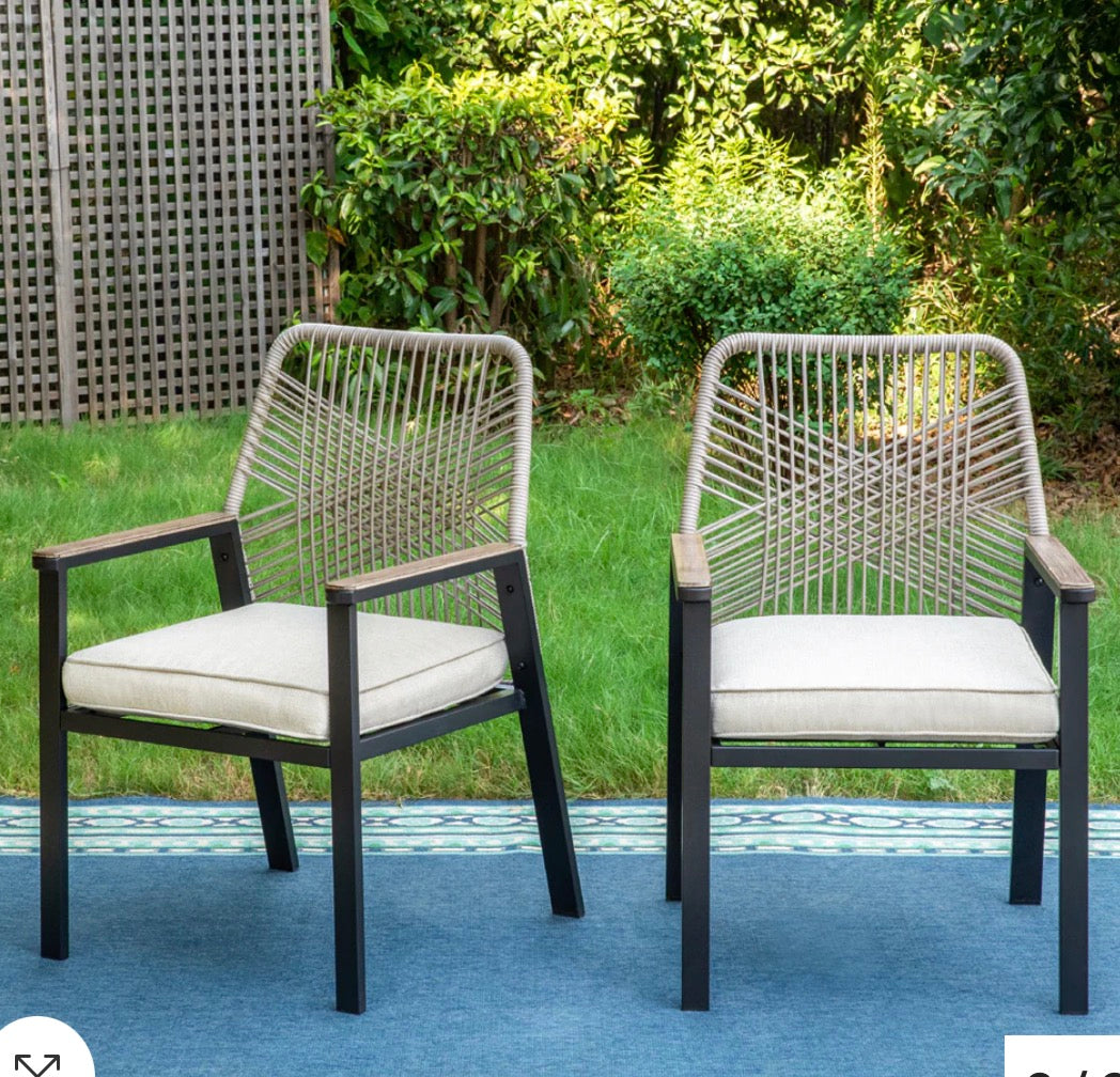 Phi Villa Handcrafted Rattan Rope Patio Dining Chairs