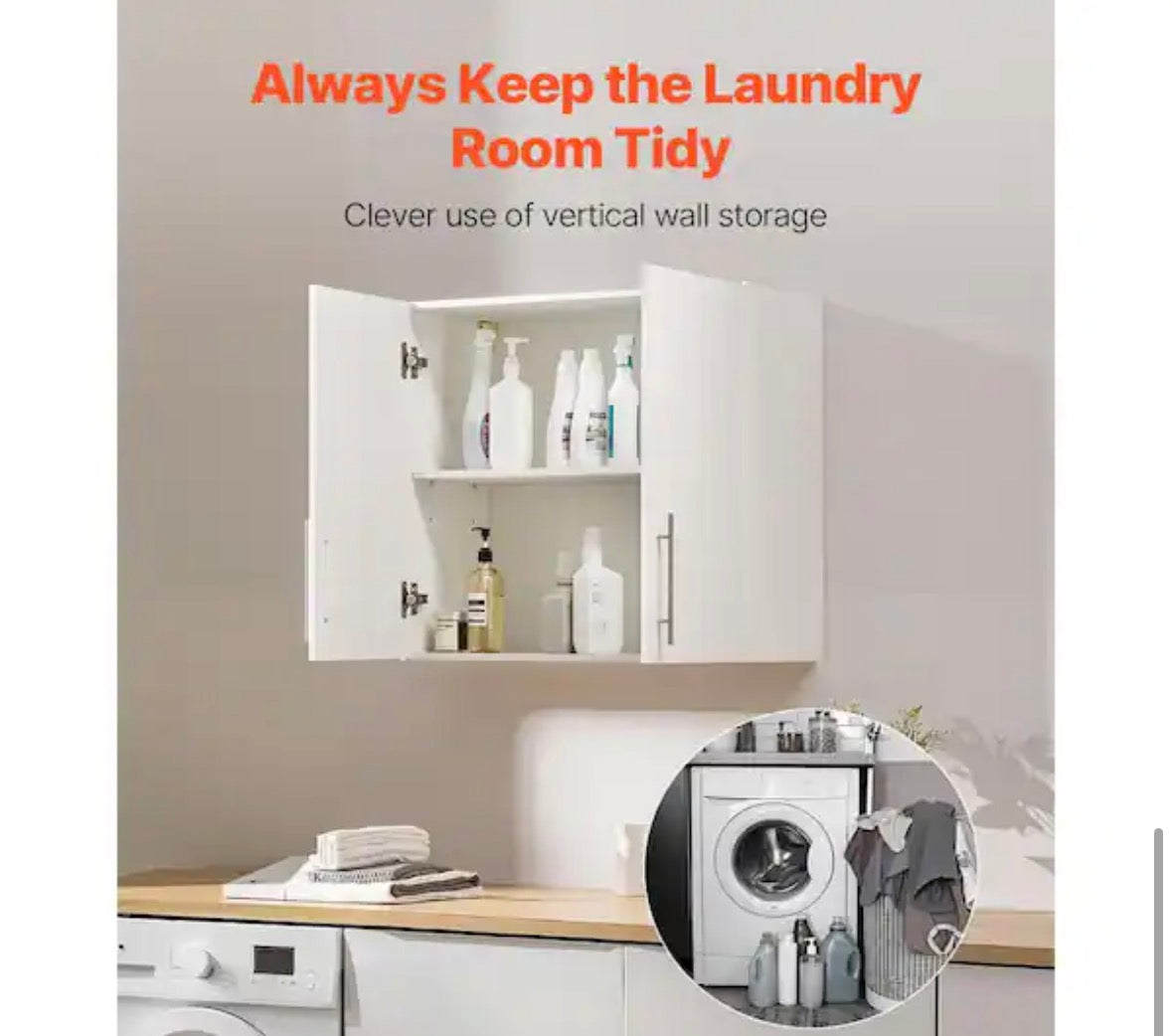 Laundry Room Wall Cabinet, 2-Tier Wall Mounted Hanging Cabinet with 2 Doors, 16 x 32 x 24 in. (D x W x H), White