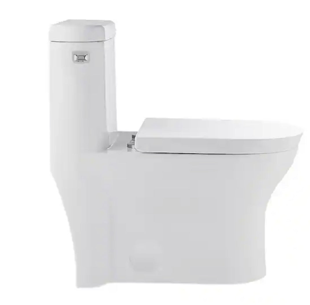 Monaco 1-Piece 1.28 GPF Elongated Left Side Single Flush Handle Toilet in Glossy White
