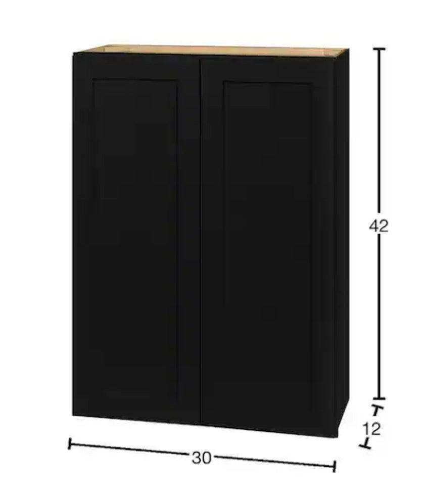 Avondale 30 in. W x 12 in. D x 42 in. H Ready to Assemble Plywood Shaker Wall Kitchen Cabinet in Raven Black