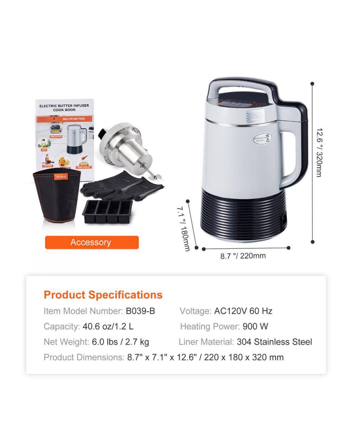 6-Function Butter Maker and Oil Infuser, Custom Temp/Time, Herbal Butter Machine, Oil Extraction Recipe Book Accessories