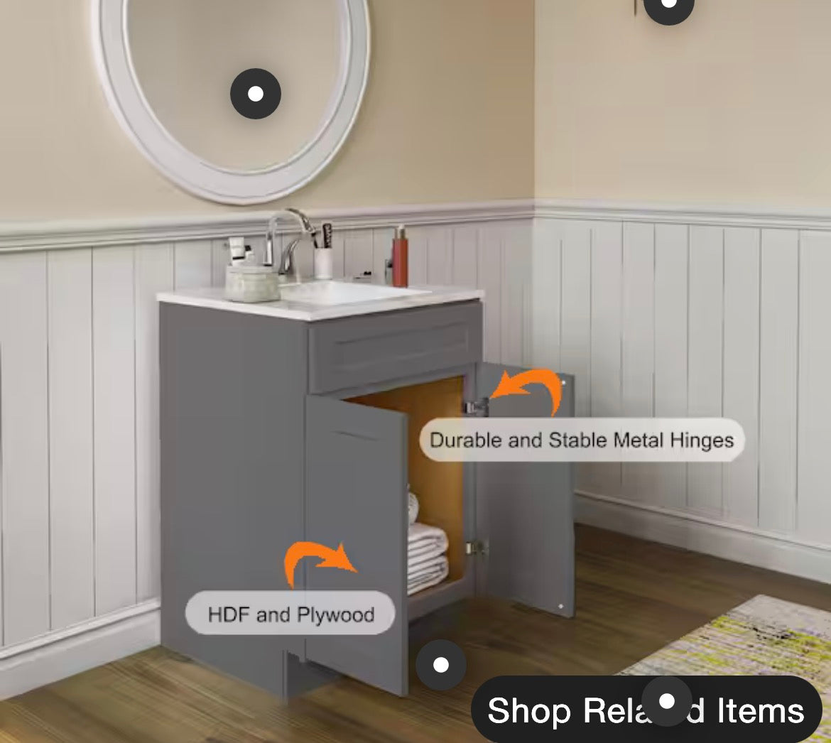 27 in. W x 21 in. D x 34.5 in. H in Shaker Grey Plywood Ready to Assemble Floor Vanity Sink Base Kitchen Cabinet