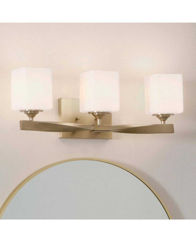Marette 23 in. 3-Light Champagne Bronze Contemporary Bathroom Vanity Light with Satin Etched Cased Opal Glass