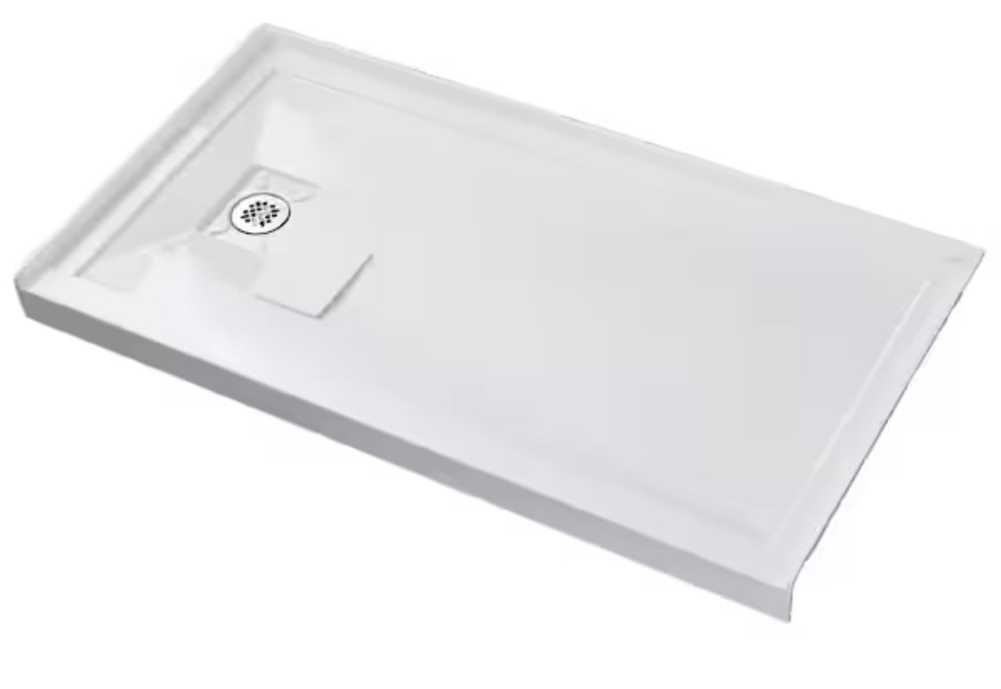 72 in. x 36 in. Single Threshold Alcove Shower Pan Base with Left Drain Hole and Magnetic Cover Shower Tray in White