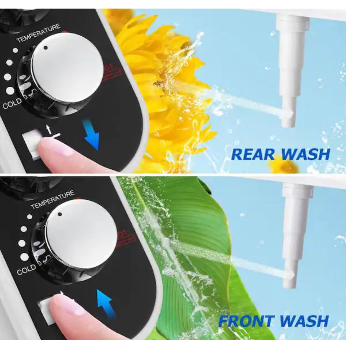 Black Ultra-Slim Hot and Cold Bidet Part Bidet Attachment with Adjustable Pressure Self Cleaning Sprayer Nozzle Control