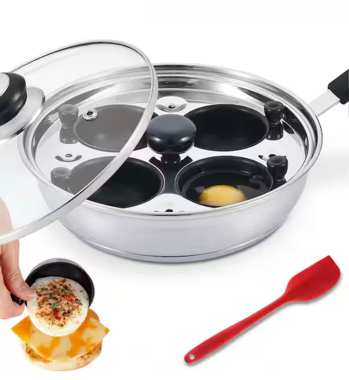 8.5 in. Stainless Steel Egg Poacher Specialty Tool with Poached Egg Maker, Spatula for Making Poached Eggs, Kitchen