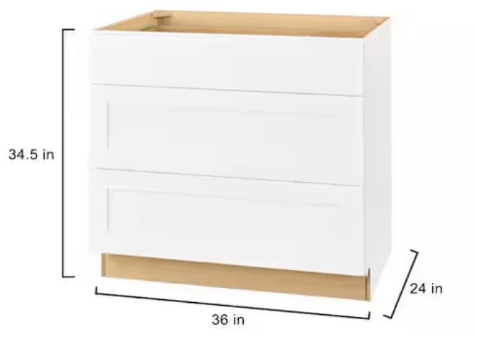 Avondale Shaker Alpine White Ready to Assemble Plywood 36 in Drawer Base Cabinet (36 in W x 24 in D x 34.5 in H)