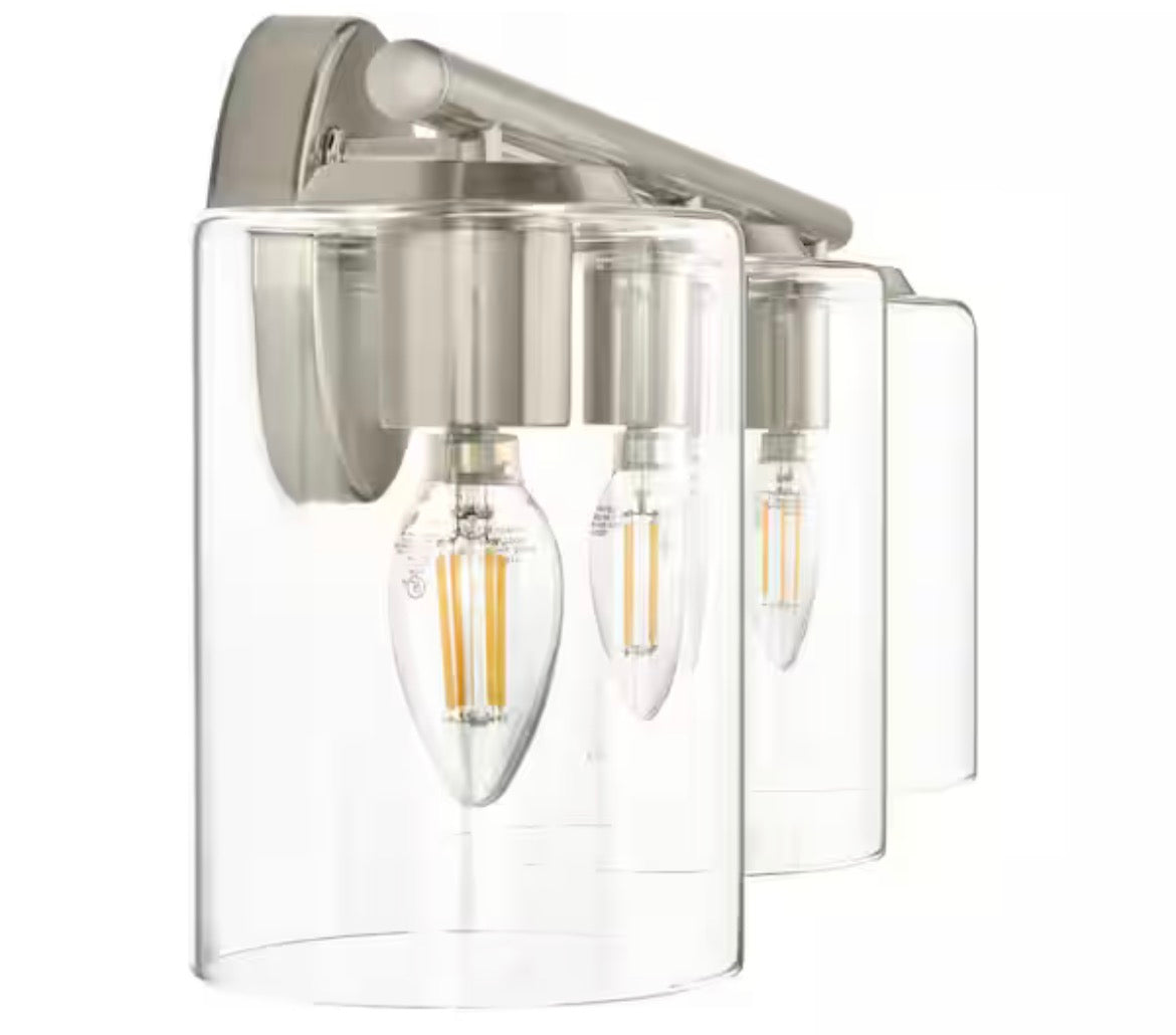 Champlain 22.375 in. 3-Light Brushed Nickel Modern Bathroom Vanity Light with Clear Glass Shades