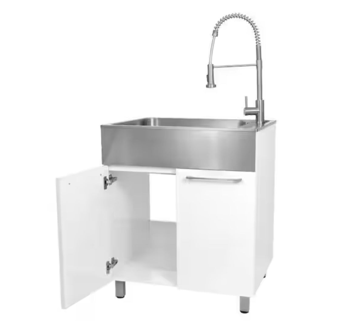 All-in-One 28 in. x 22 in. x 33.8 in. Stainless Steel Drop-In Sink and Cabinet with Faucet in White