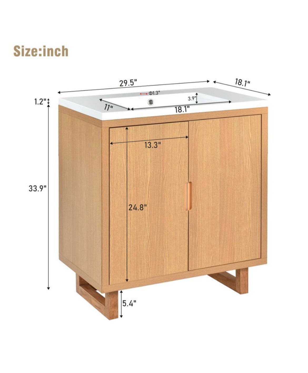 29.50 in. W x 18.10 in. D x 35.10 in. H Bathroom Vanity in Natural Wood and Cabinet (NO TOP)