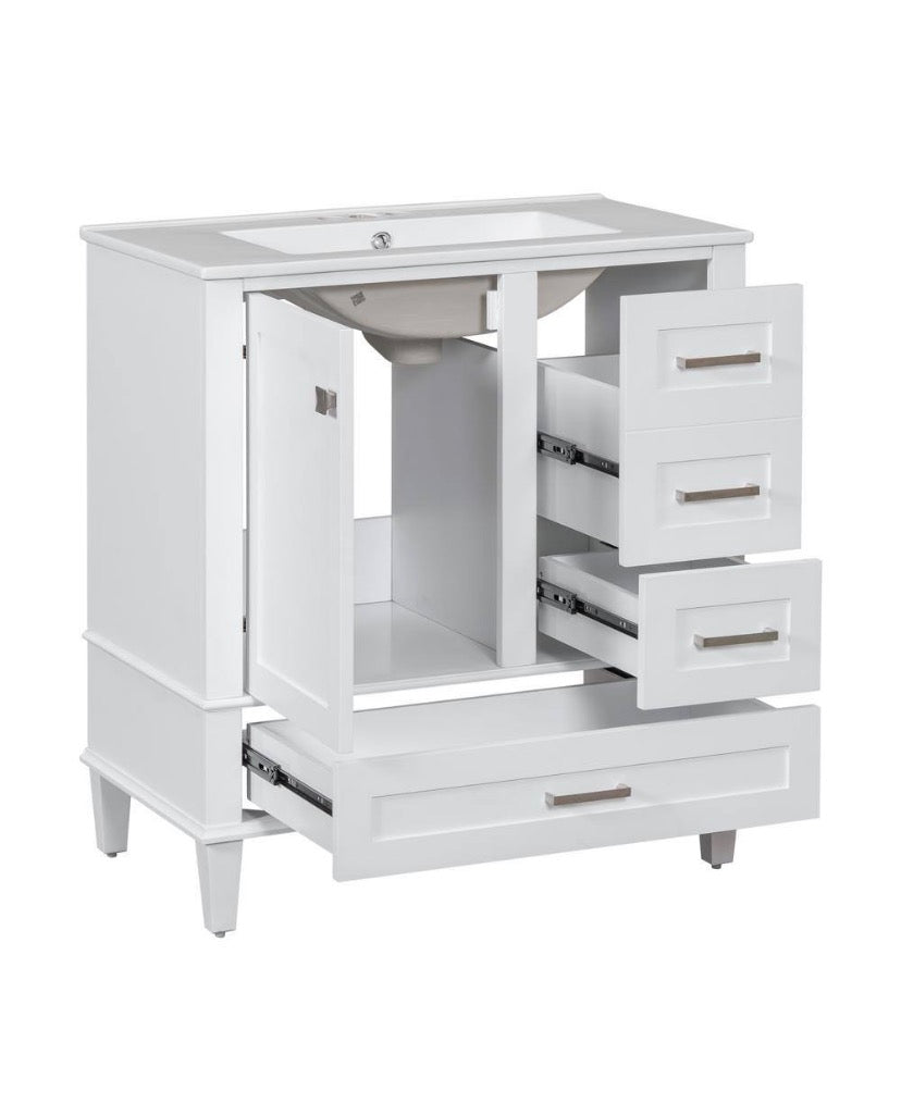 30 in. W x 18.3 in. D x 34 in. H Single Sink Freestanding Bath Vanity in White with White Ceramic Top