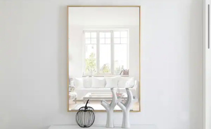 Timeless Home 28 in. W x 42 in. H x Contemporary Metal Framed Rectangle Brass Mirror