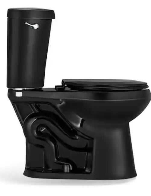2-Piece 1.28 GPF High Efficiency Single Flush Round Front Toilet in Black