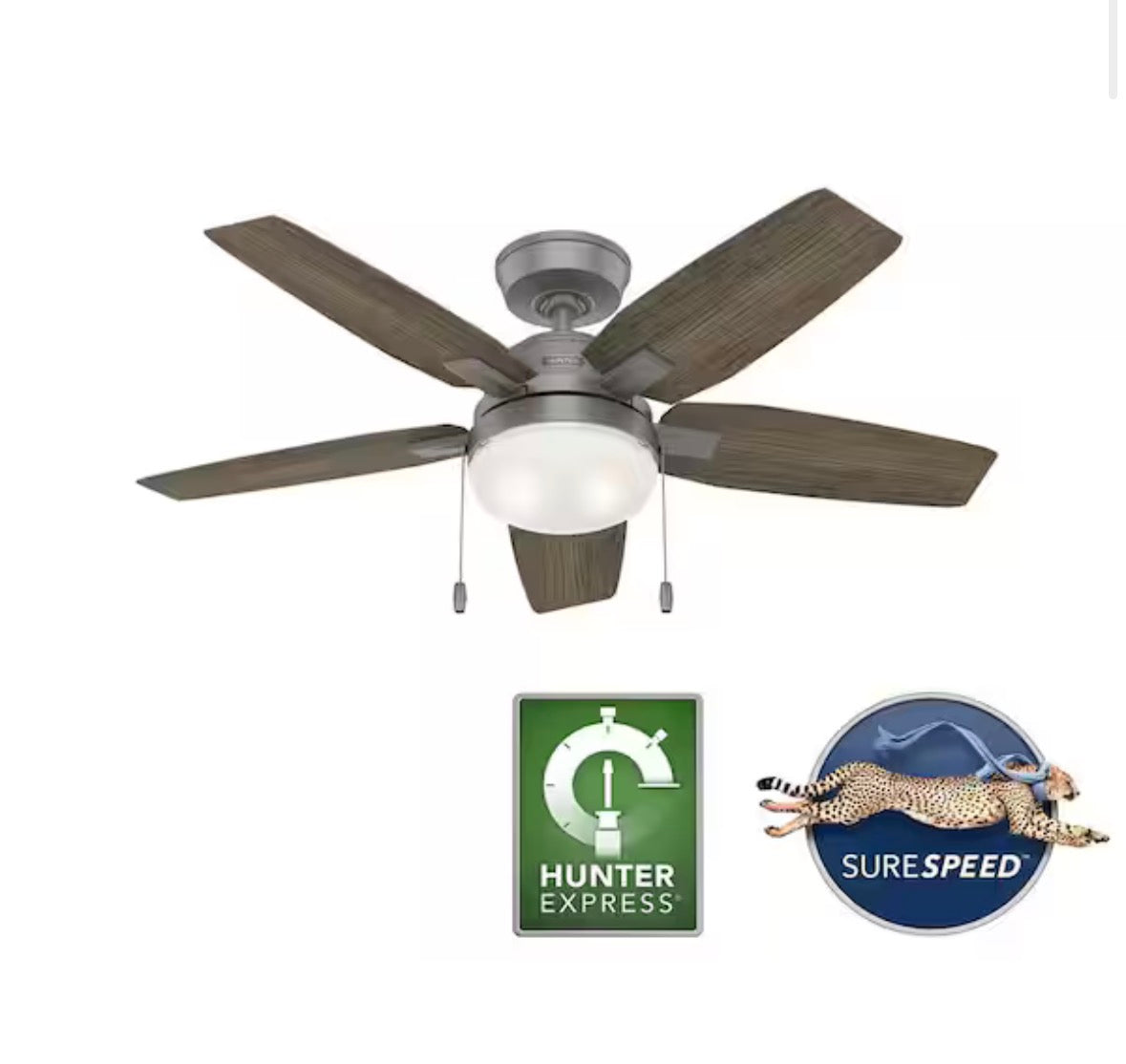 Antero 44 in. Hunter Express Indoor Matte Silver Ceiling Fan with Light Kit Included
