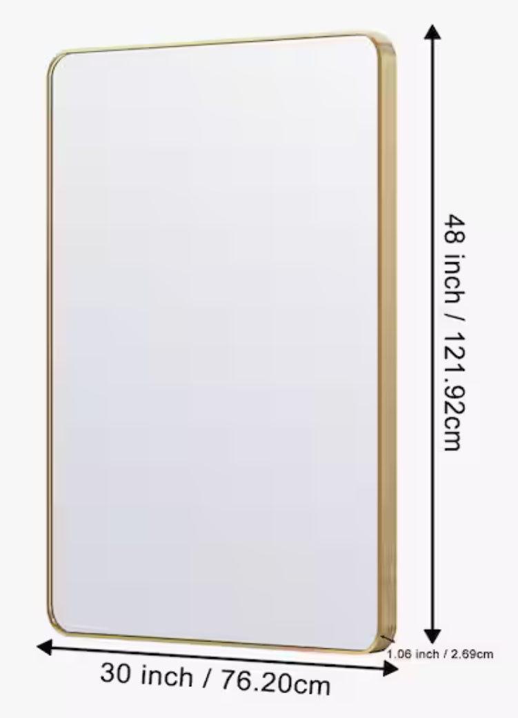 30 in. W x 48. 2 in. H Rectangular Aluminum Frame Square Gold Wall Mirror