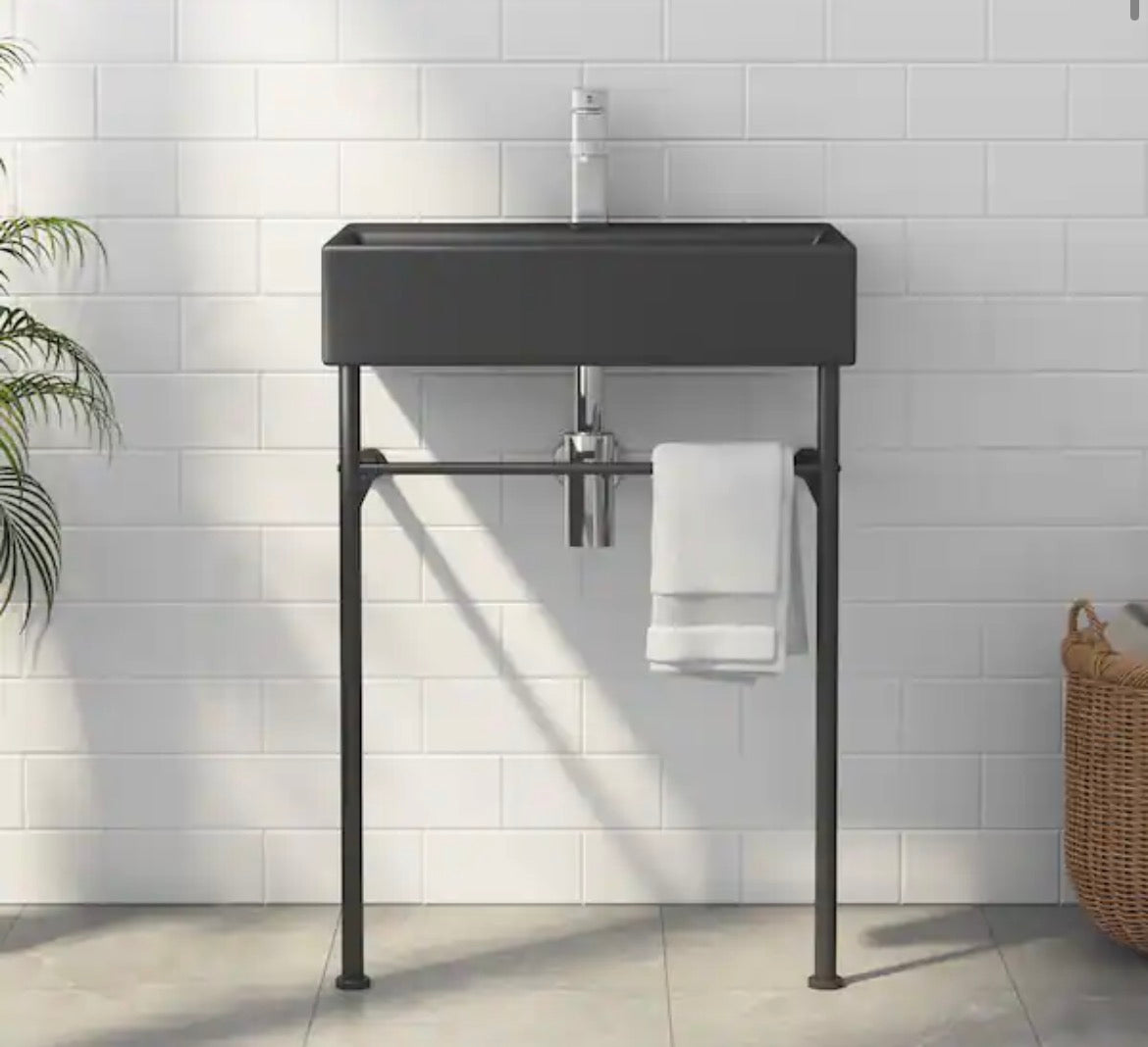 Turner 24 in. Vitreous China Console Sink Basin and Stainless Steel Legs Combo with Overflow Hole in Matte Black