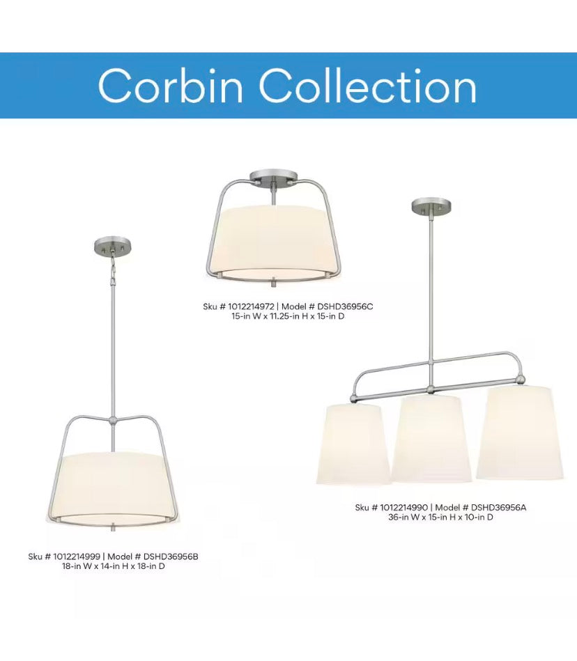 Corbin 3-Light Brushed Nickel Linear Chandelier with White Opal Glass Shades