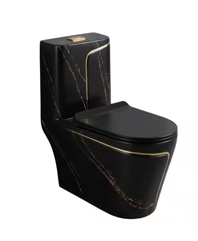 12 inch Rough In 1.8 gal. Dual Flush GPF Elongated 1-Piece Toilet in Black Seat Included