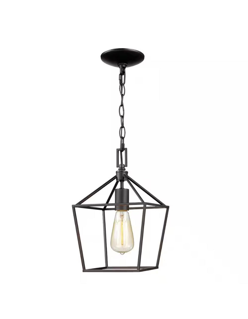 Weyburn 1-Light Bronze Farmhouse Mini Pendant Light Fixture with Caged Metal Shade