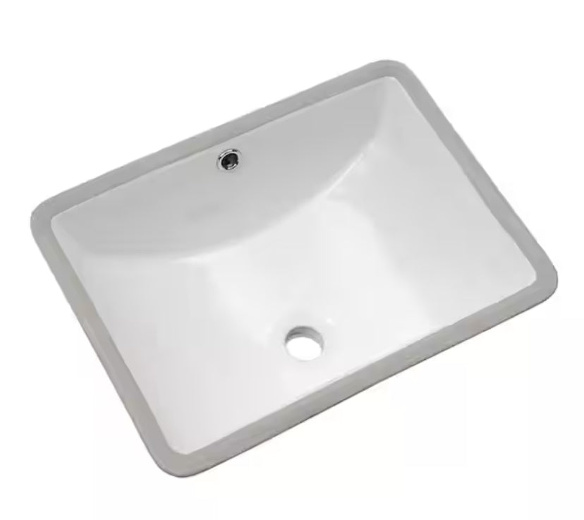 18 in. Undermount Ceramic Rectangle Bathroom Sink in White