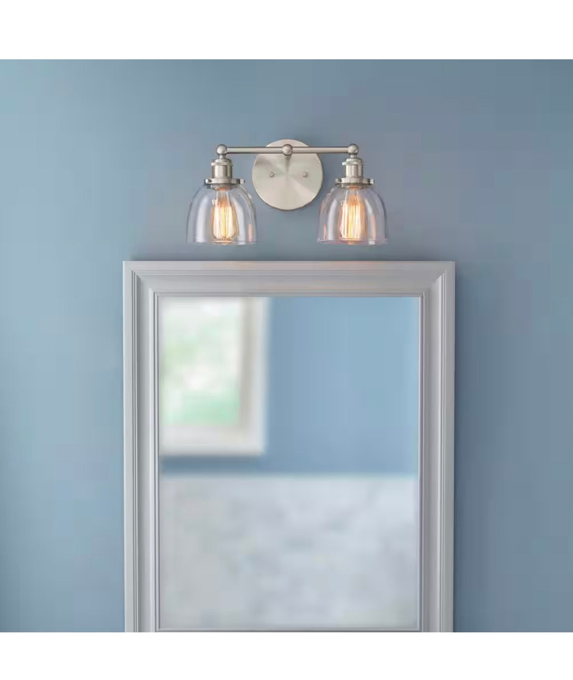 Evelyn 16.25 in. 2-Light Brushed Nickel Industrial Vanity with Clear Glass Shades