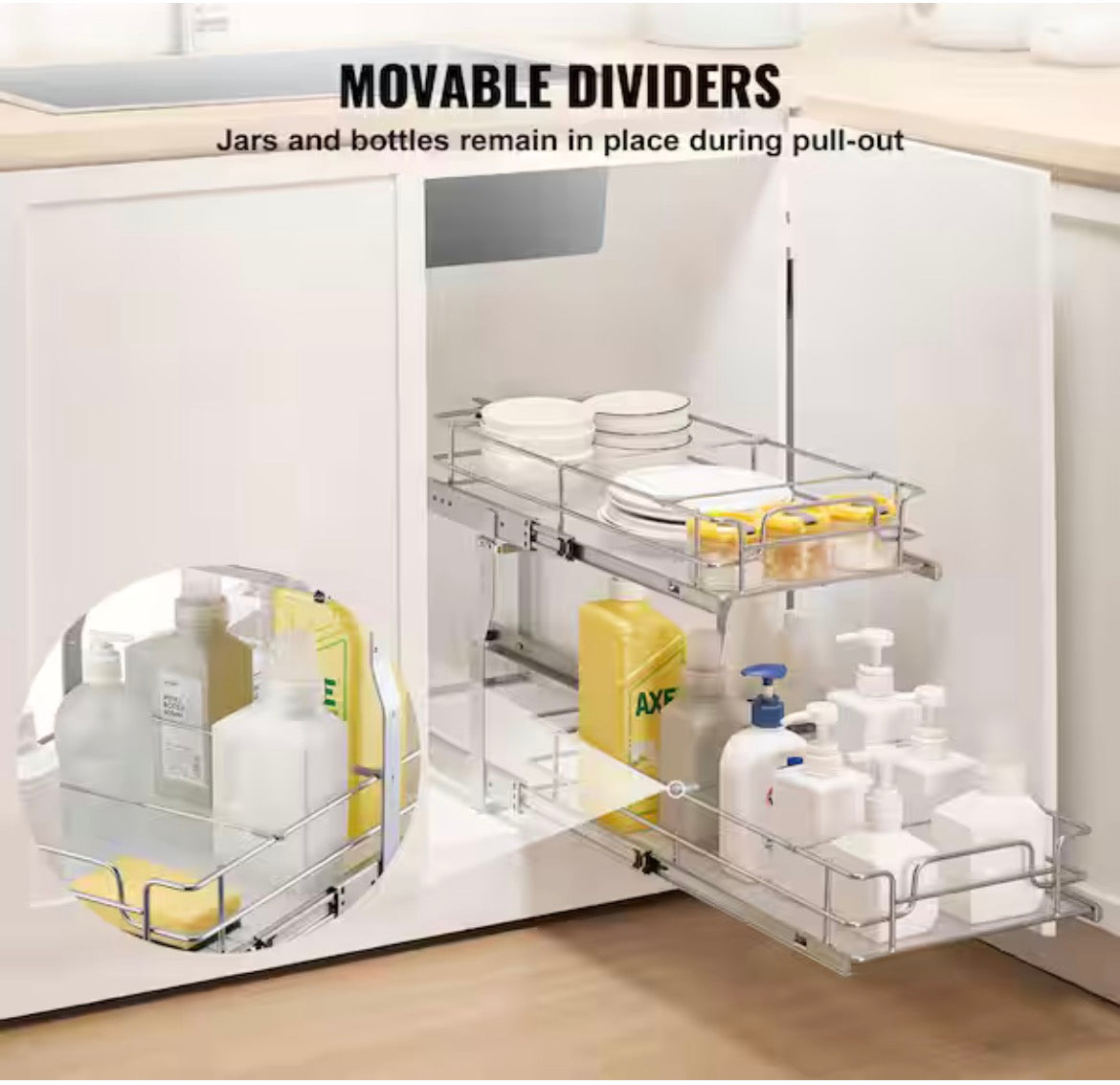 12 x 21 x 15 in. Pull-Out Cabinet Organizer, Steel Slide-Out Drawers for Under Sink, Fits 13.5 x 22 x 18 in. Cabinet