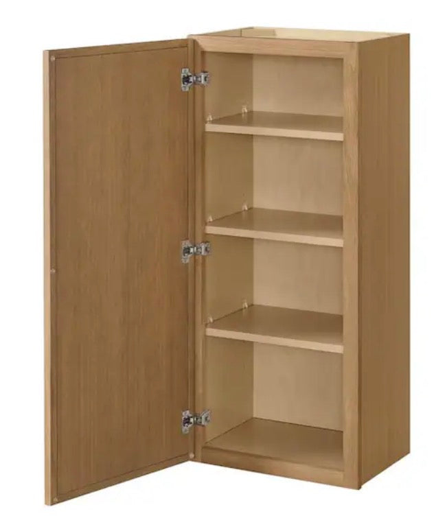 Leyton 18 in. W x 12 in. D x 42 in. H Ready to Assemble Plywood Slim Shaker Wall Kitchen Cabinet in White Oak